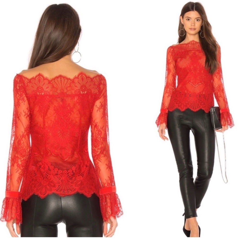 NWT Majorelle Samantha Top in Crimson Red Lace Off Shoulder- Size Small